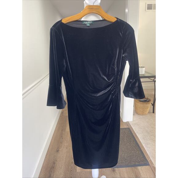 Lauren Ralph Lauren Dresses & Skirts - Ralph Lauren Womens Sz 4 Black Velvet Dress Knee Length Event Stretch Lined Bell